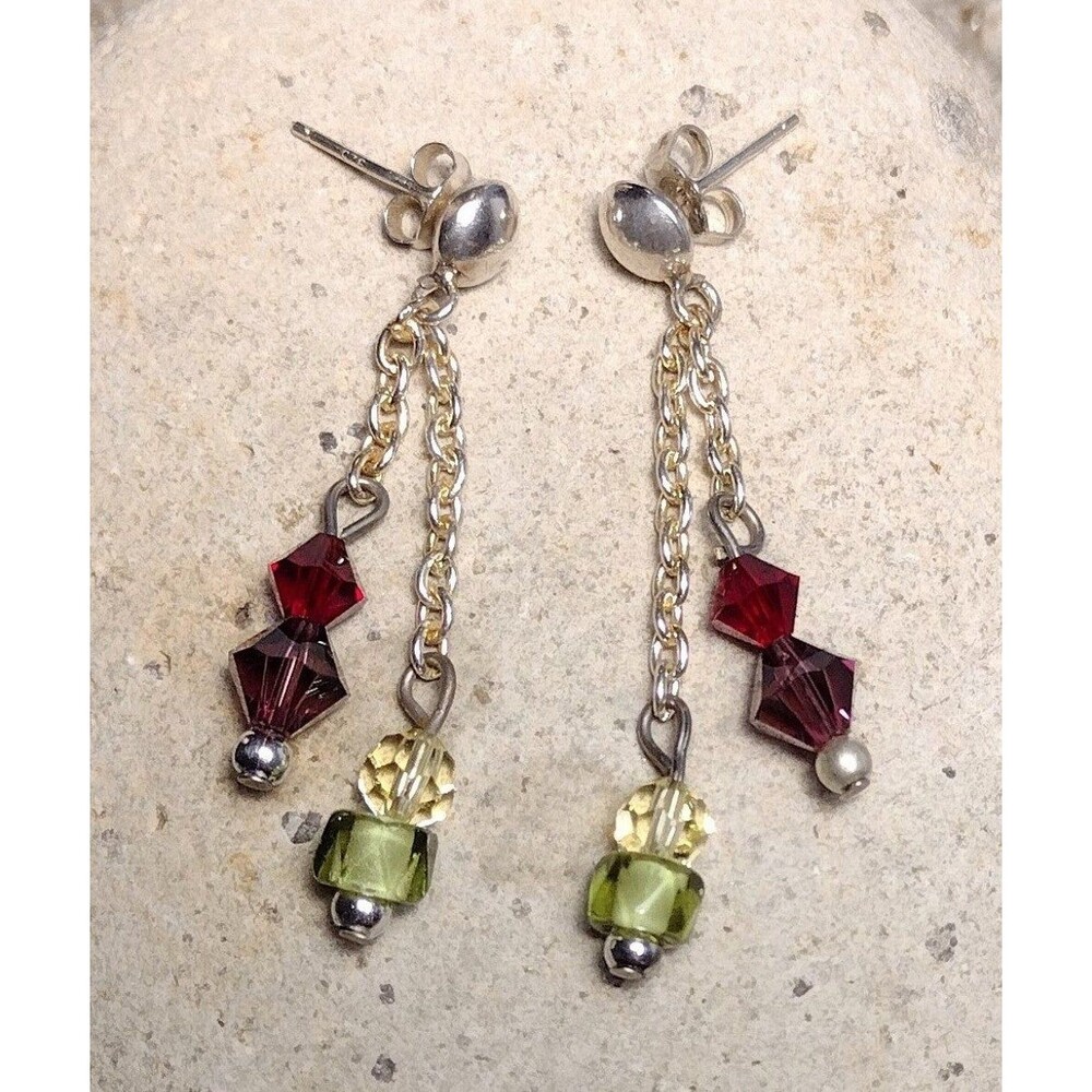 Crystal Beaded Tassel Sterling Silver Dangle Earrings